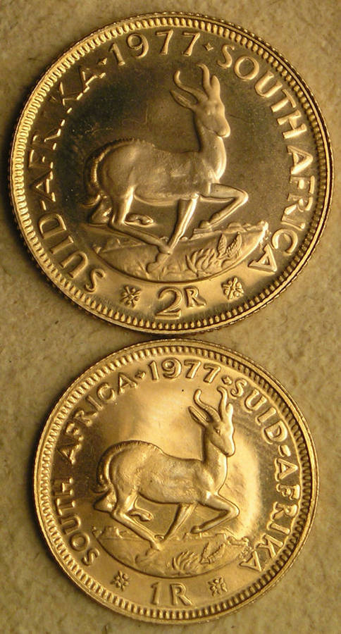 1977 Proof Twin Set with Gold 1 Rand and 2 Rand Coins