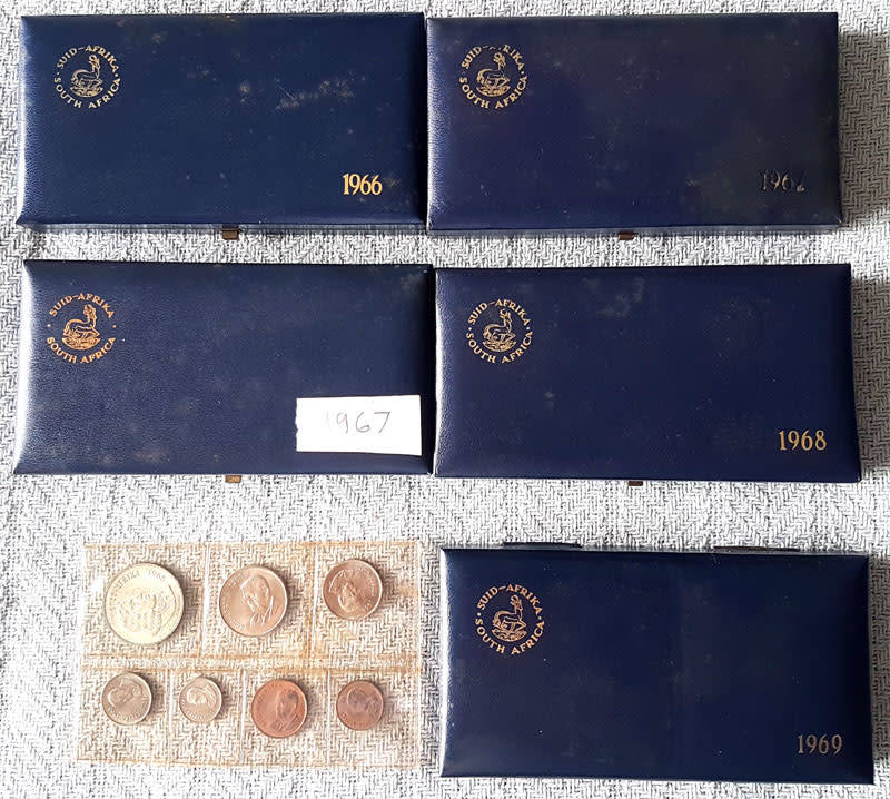 Five (x5) RSA Short Proof Sets: 1966, 2 x 1967, 1968, 1969 + 1968 Mint Pack all with Silver Rand