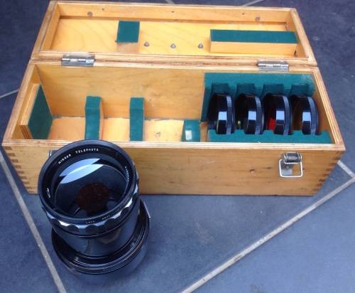 Vintage Russian made mirror telephoto lens - 500mm - in original Wooden case (MEL5)