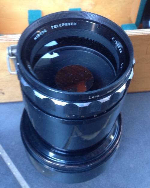 Vintage Russian made mirror telephoto lens - 500mm - in original Wooden case (MEL5)