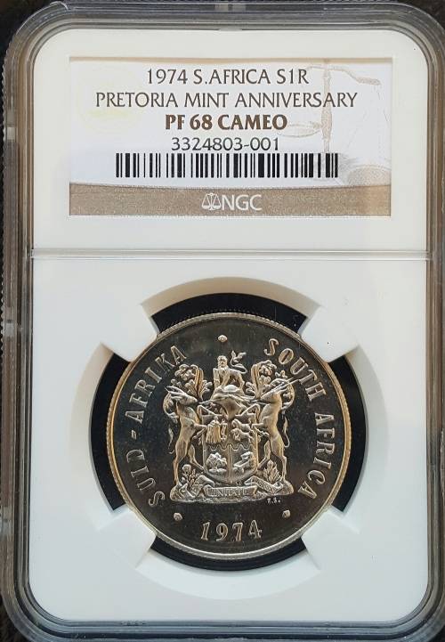 ***CRAZY R1 AUCTION START****  1974 South African Silver R1 (PF68) Pretoria Mint Anniversary