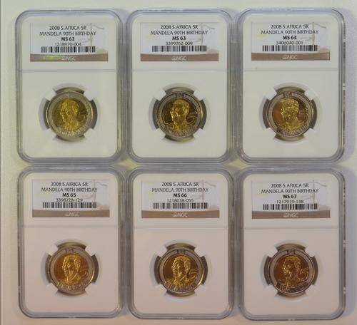 ****CRAZY R1 AUCTION START**** - MS62/63/64/65/66/67 !!! 2008 R5 Mandela Birthday Coins !!
