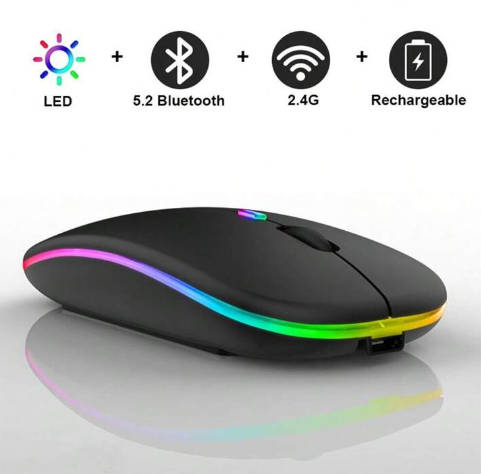 Bluetooth v5.2/Wireless Receiver Dual-Mode Rechargeable Wireless Mouse With RGB Light
