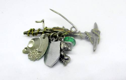 Vintage German hat pin Rothenburg, Edelweiss, Hanging from Ice Pick, the Bayern Shield, Hat, Boot.