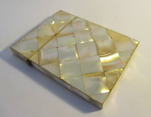 19TH C ANTIQUE CARVED MOTHER OF PEARL CALLING CARD CASE WITH ORNATE SCRIMSHAW.