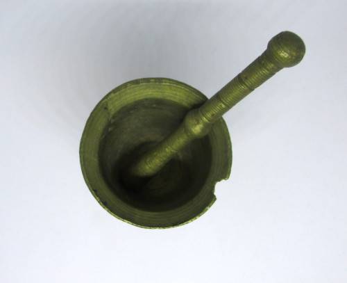 Antique Miniature Brass Mortar and Pestle. Apothecary. Hand Engraved.