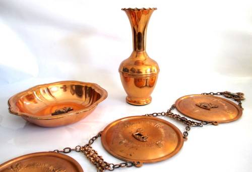 Vintage Three Piece Red Copper Paarl Souvenir Set
