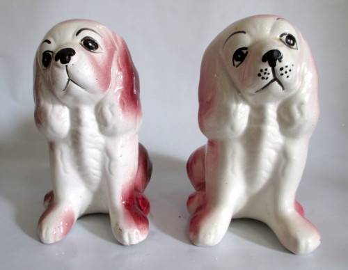 Large Vintage Set of Two Glazed Ceramic Dog Figurenes. Cute. 17cm high