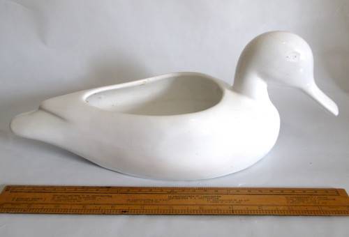 Vintage Large White Ceramic Duck Planter.