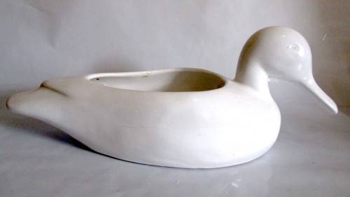 Vintage Large White Ceramic Duck Planter.