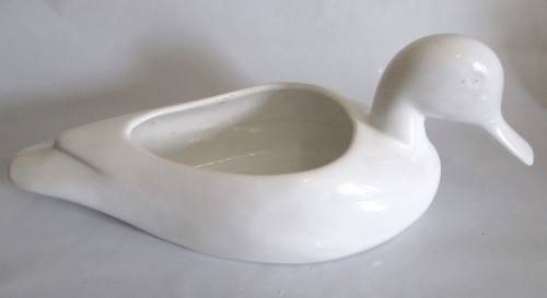 Vintage Large White Ceramic Duck Planter.