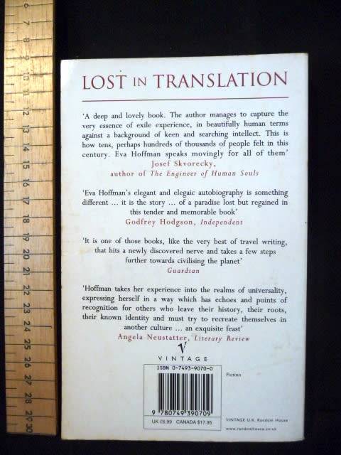 Lost in Translation: A Life in a New Language. Eva Hoffman. 1998.  Good Condition.