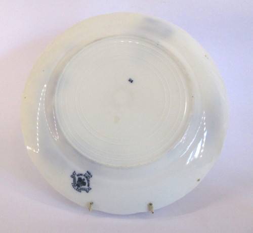 Vintage Johnson Bros Semi-Porcelain dinner plate with Paris pattern in blue, floral transfers.