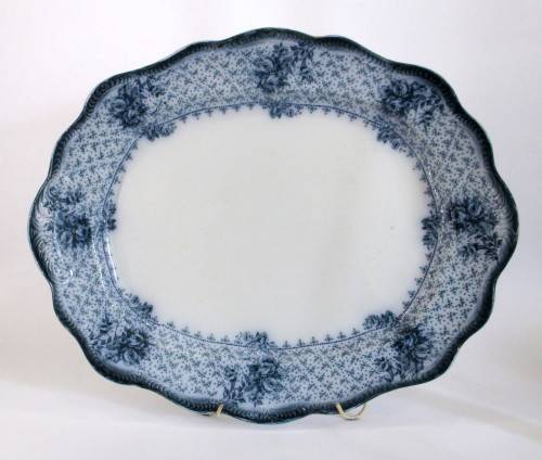 19th Century Rare Qubec England Semi Porcelain Flow Blue Large Oval Meat Serving Platter. 40cm diame