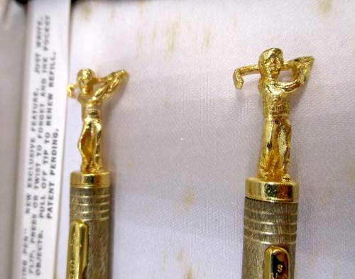 "Sport King Pen" and Pencil Set, depicting Golf Player. Gold Colored. In Box. Presented as !st Price