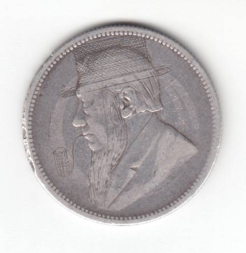 ZAR Silver Two and a Half Shilling Trench Art Oom Paul Kruger with Hat and Horse on Reverse.