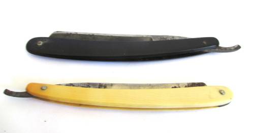 TWO ANTIQUE STRAIGHT CUT THROAT RAZORS. SOLINGEN - CARL SCHLIEPER AND BISMARCK.