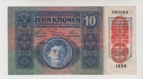 Austria Hungary 1915 10 Zehn Kronen Tiz Korona Banknote w/ overprint World War 1