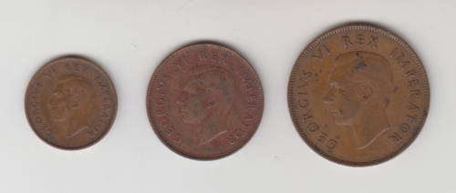 1946 SA Union Bronze Penny, Half Penny and Farthing