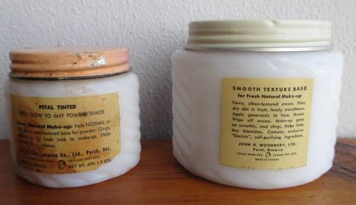 2 X VINTAGE WOODBURY COSMETIC JARS - MILK GLASS. ONE STILL UNOPENED.