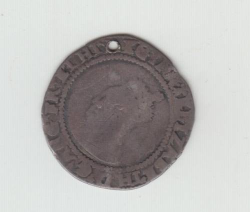 1572 Elizabeth I Silver Sixpence. Pierced.