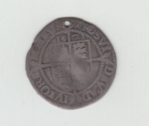 1572 Elizabeth I Silver Sixpence. Pierced.