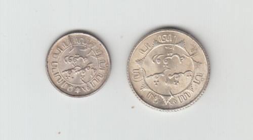 1945  Silver Netherlands Indies Wilhelmina 1/10 Gulden and 1/4 Gulden, Almost UNC.
