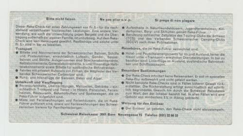 1966 Switzerland 5 Francs Reka Check