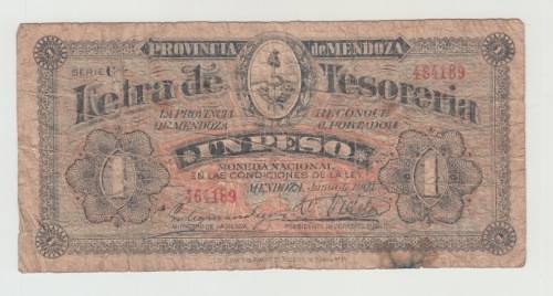 1901 Argentina Mendoza 1 Peso Banknote