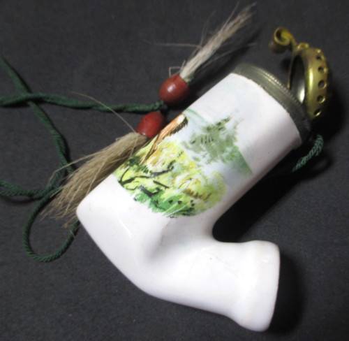 Porcelain  Cavalier Style Hunter`s Pipe with lid, Vintage Souvenir Western Germany Stag.