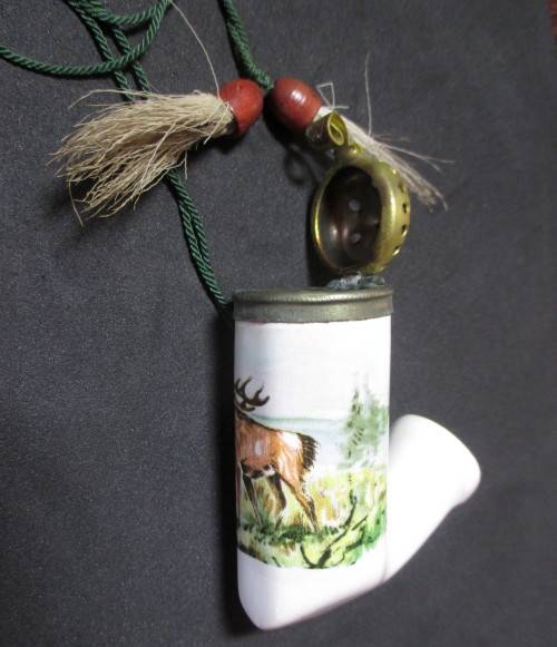 Porcelain  Cavalier Style Hunter`s Pipe with lid, Vintage Souvenir Western Germany Stag.