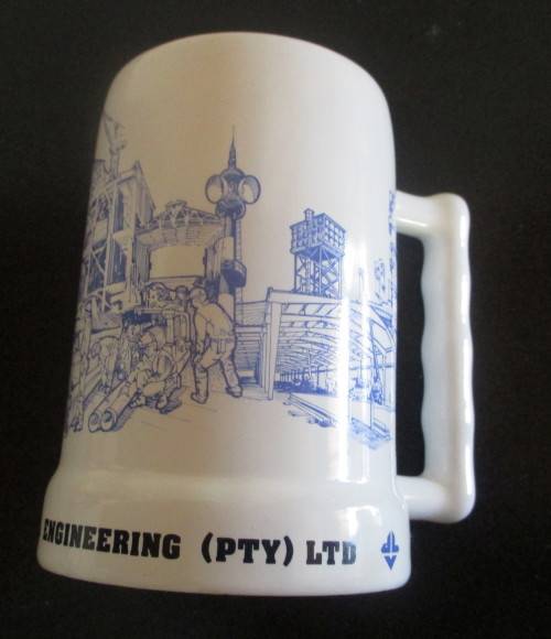 Dorbyl Construction Engineering Porcelain Beer tankard. Bell Ware, South Africa. 130mm high