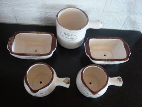 Set of Five Ceramic Decor Planters. French Home Theme. Unique