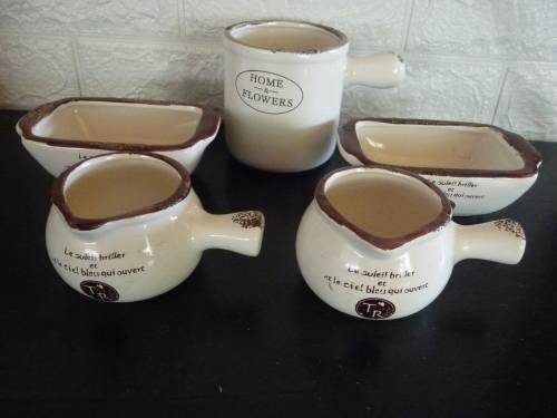 Set of Five Ceramic Decor Planters. French Home Theme. Unique