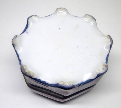 Vintage Limoge France porcelain trinket dish, Flow Purple with gold trimmings. 80mm