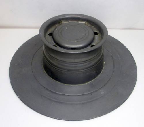 Antique Large Pewter Capstan Inkwell with ceramic ink pot. 18cm dia.