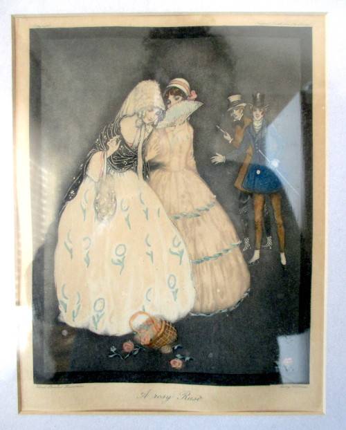 `A Rosy Ruse` Art Deco Illustrator, Jennie Harbour (1873-1959) Framed. 370x320mm frame