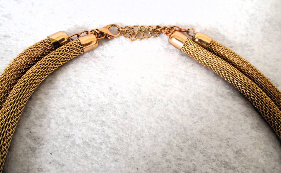 Stylish 2 Strand Layered Mesh with Metal Tunnel Beads Necklace in Rose Gold Tone - 55cm