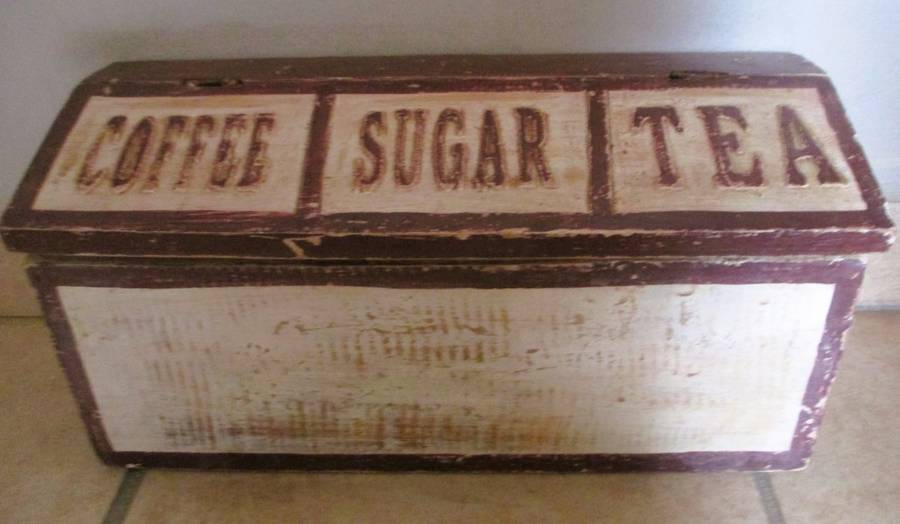 Vintage Country Kitchen Wood Coffee Sugar Tea tabel top Storage Box.  35x17x13cm
