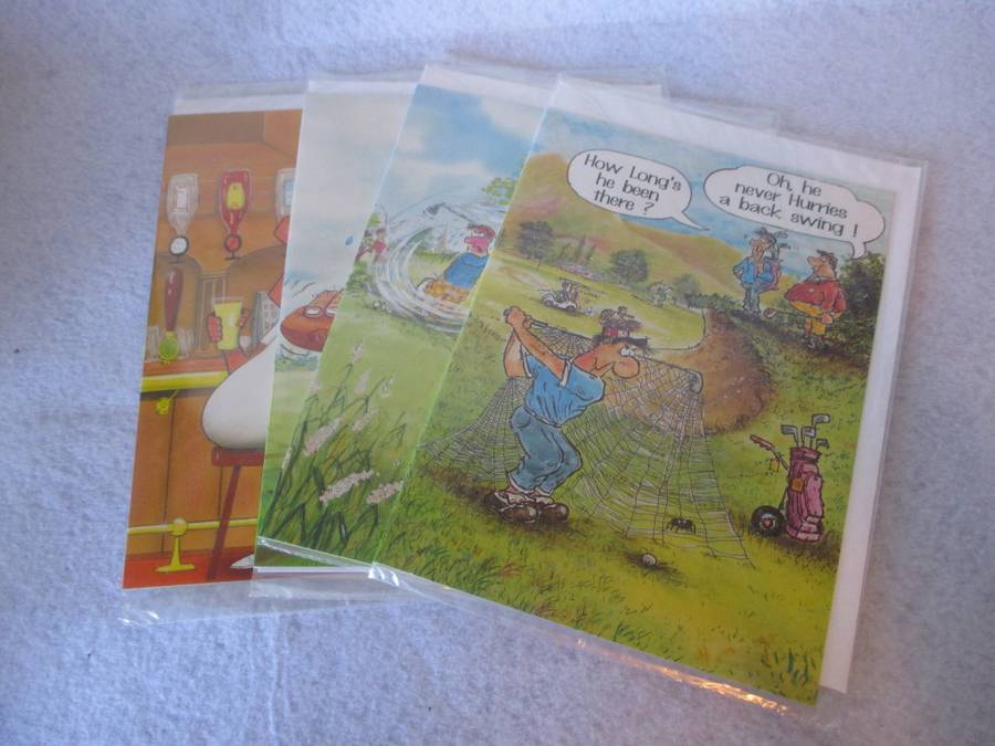 Lot of 4 Humoristic  Birthday cards with envelopes. Sealed.