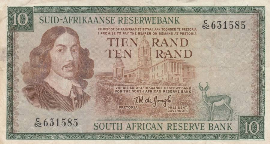 1967 South Africa Ten Rand Banknote. As per scan.