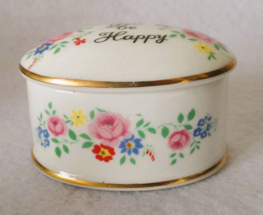 Vintage Crown Staffordshire Floral Oval Trinket Dish May you be happy . Spotless.60x40x45mm