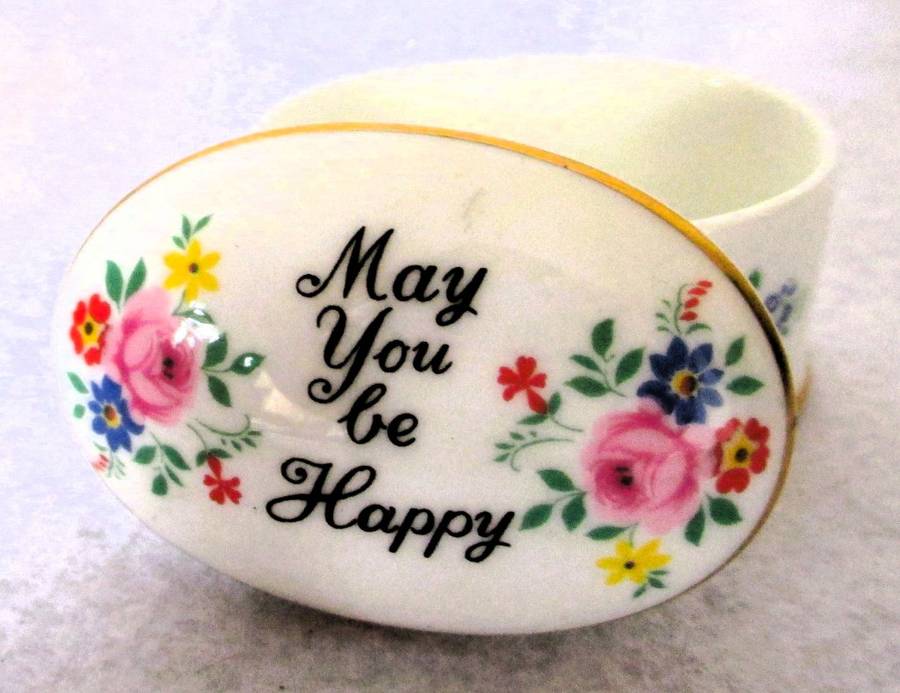 Vintage Crown Staffordshire Floral Oval Trinket Dish May you be happy . Spotless.60x40x45mm