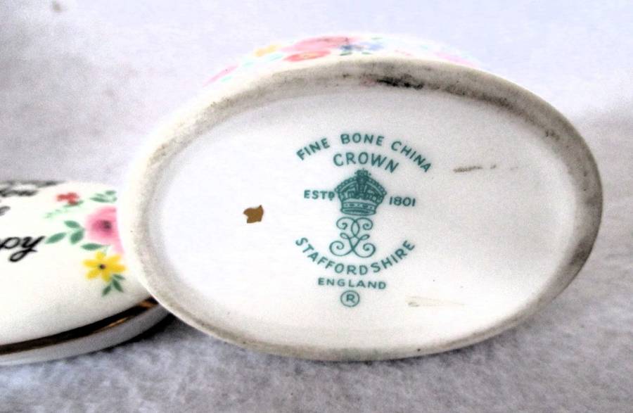 Vintage Crown Staffordshire Floral Oval Trinket Dish May you be happy . Spotless.60x40x45mm