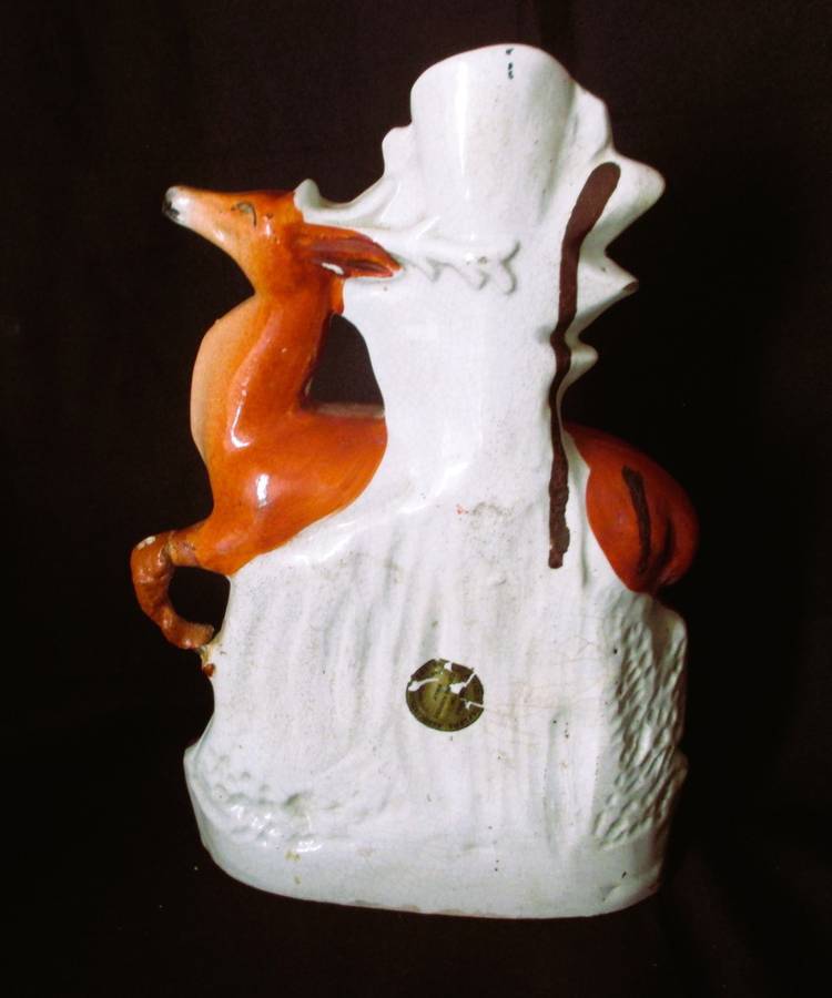 Antique Staffordshire doe/stag spill vase, c. 1870.  RARE Collectable. Fixed. 25x17cm