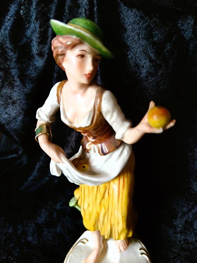 Vintage 1969 Goebel Hummel West Germany figurine of lady picking fruits German painted. 200mm high.
