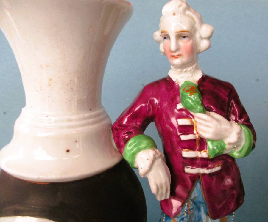 Antique Staffordshire Porcelain Victorian Figure with Vase. No Chips or cracks. 22x17cm