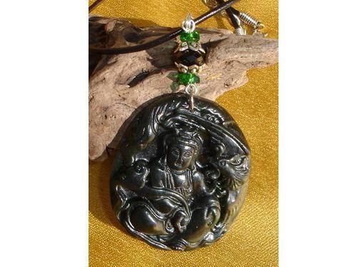 Beautiful Buddha / Phoenix Amulet Pendant and Leather Cord Necklace