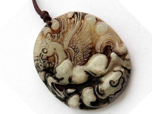 Beautiful Flying Horse Amulet Pendant and Silk Cord Necklace
