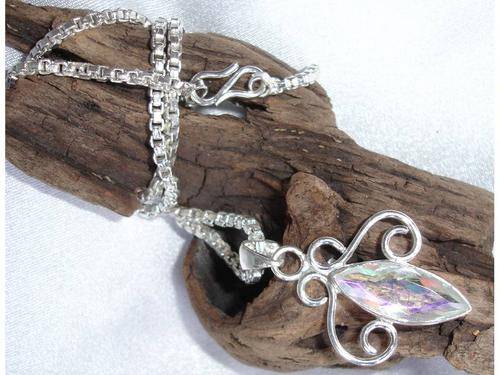 Trendy Mystic Rainbow Topaz Solitaire Handcrafted Silver Fashion Necklace